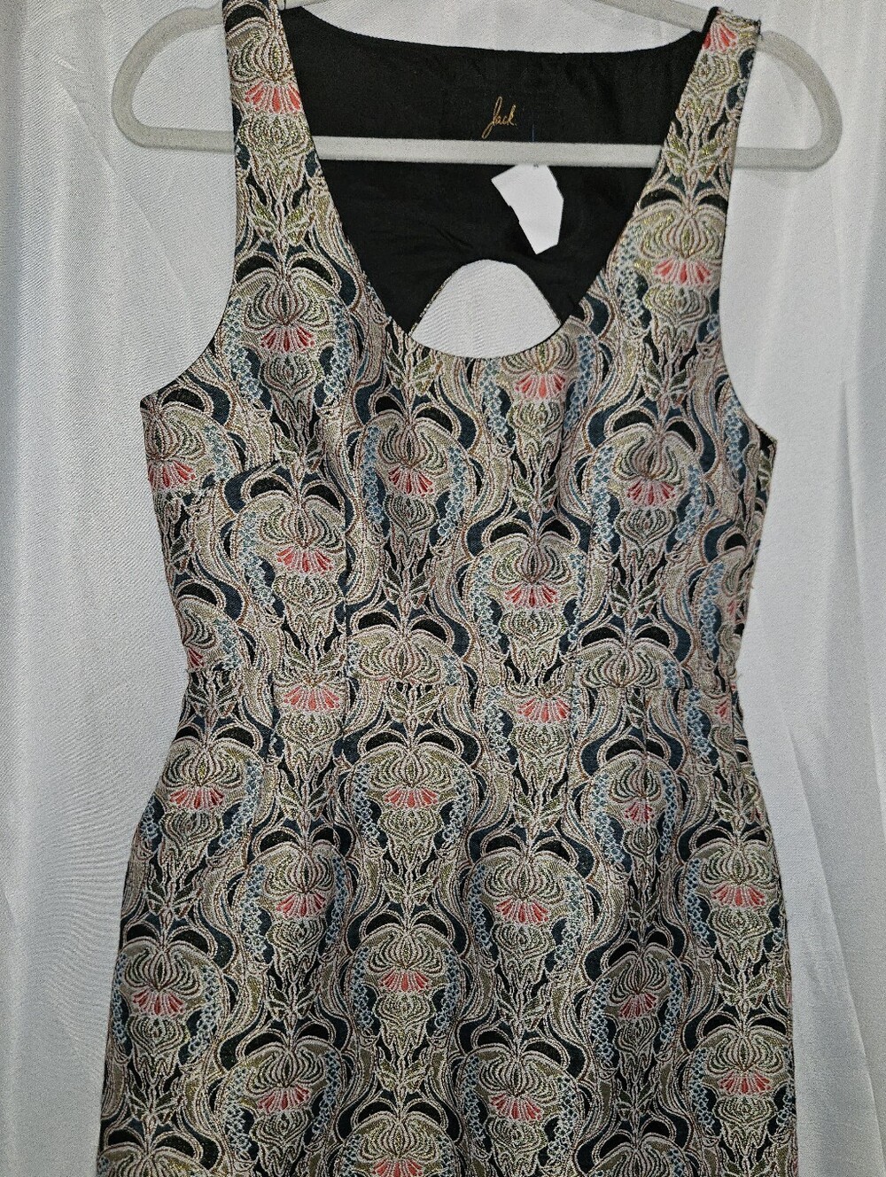Jack by BB Dakota Black Floral Jacquard Mini Dress with Cream and Pink Accents